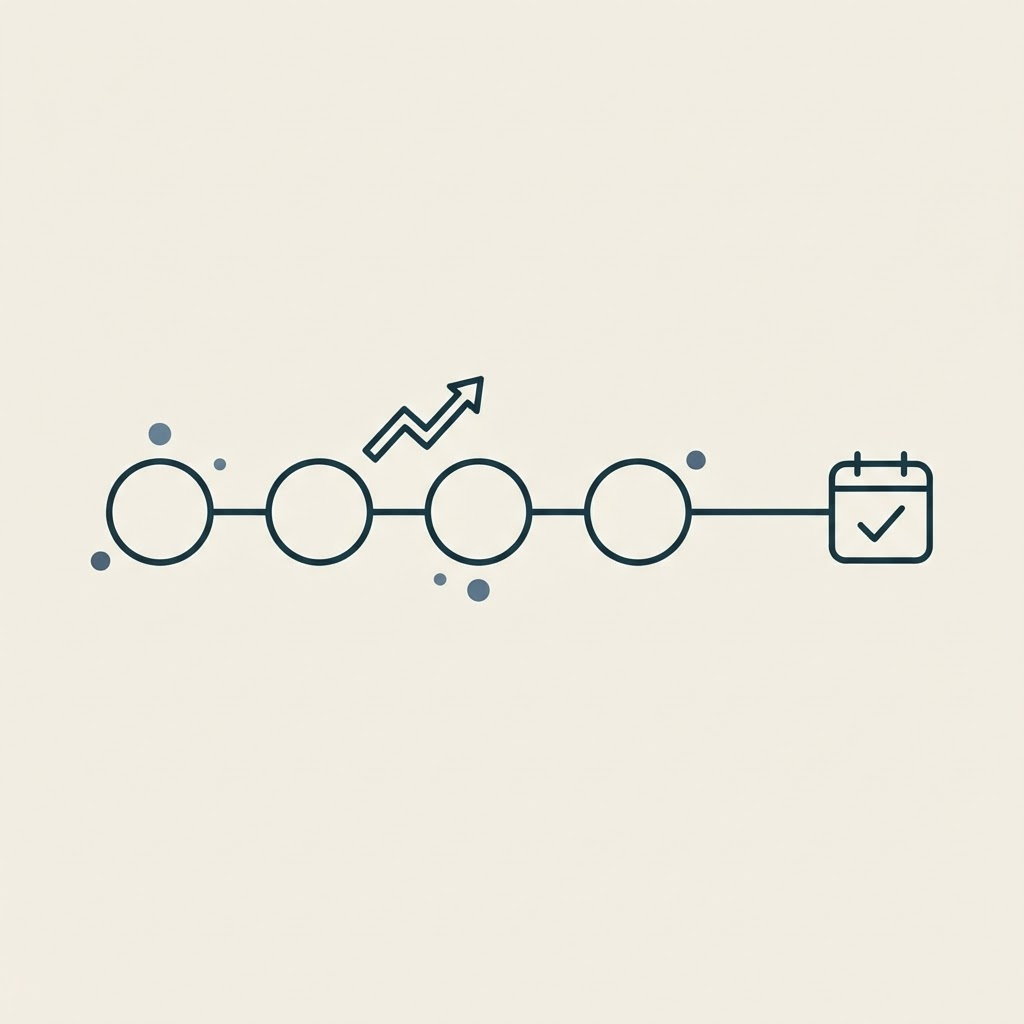Diagram of connected nodes flowing into a calendar, symbolizing an automated pipeline